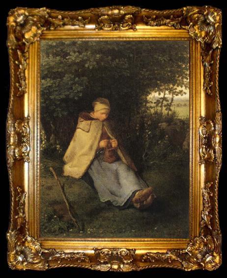 framed  Jean Francois Millet Shepherdess or Woman Knitting, ta009-2